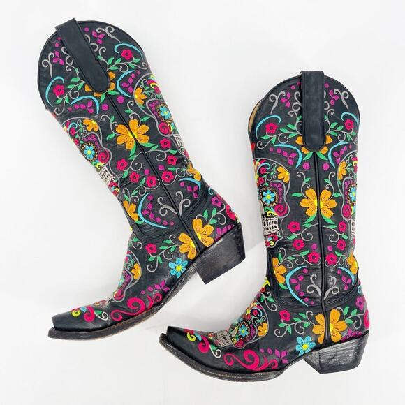 Old Gringo Black Sugar Skull Klak Embroidered Western Cowgirl Boot size 5.5 - Picture 4 of 12